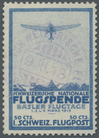 O Schweiz - Halbamtliche Flugmarken: 1913, 50 C. Flugpost Basel-Liestal Sauber Gestempelt. - Used Stamps