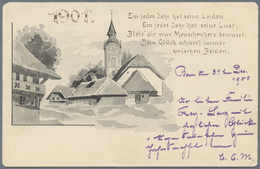 GA Schweiz - Ganzsachen: 1900 UPU-Ganzsachenkarte 5 Rp. Mit Rückseitigem Zudruck (Dorf + Neujahrswünsch - Enteros Postales