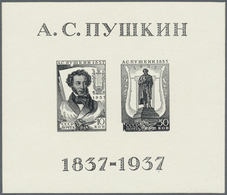 ** Sowjetunion: 1937, Pushkin Souvenir Sheet, Essay In Black On Coated Gummed Paper, Issued Design. Ver - Briefe U. Dokumente