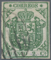 O Spanien: 1854, 2c. Green, Fresh Colour, Full Margins, Neatly Cancelled, Signed Richter. - Oblitérés