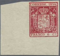 * Spanien: Spain, 1854, 6c Carmine, Strikingly Handsome Bottom Left Corner Sheet-margin Single, With L - Usati