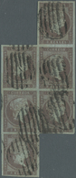O Spanien: 1855, 2 R. Braunviolett Königin Isabella II. Nach Rechts, 6 Zusammenhängende Marken, Sauber - Used Stamps