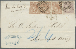 Br Spanien: 1868, 50 M. Brown 3 Copies And Single 20 C. Lilac, On Cover From Barcelona 29.9.68 To Bueno - Gebraucht
