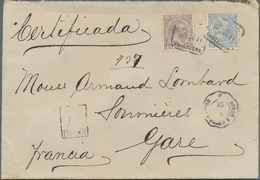 Br Spanien: 1891. Registered Envelope To France Bearing Yvert 198, 5c Blue And Yvert 209, 1 Peseta Viol - Used Stamps