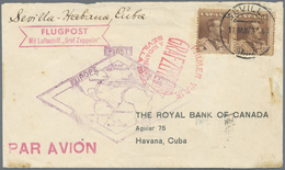 Br Spanien: 1930, 10pts. Brown, Horiz. Pair On Zeppelin Cover "SEVILLA 17 MAY 30" To Cuba, Red Spanish - Gebruikt