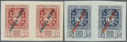 ** Spanien: 1936, Philatelic Exhibition Airmails, 10c. Red And 15c. Blue, Horiz. Pairs, Unmounted Mint. - Usati