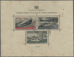 O Spanien: 1938, Submarine Souvenir Sheet, Used With Special Cancel "CORREO SUBMARINE BARCELONA 14.AGO - Gebruikt