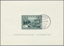 O Spanien: 1937, 2 Ptas Grün "Liberation De Toledo" Einwandfreier UNGEZÄHNTER Block Gestempelt "BURGOS - Gebraucht