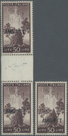 ** Triest - Zone A: 1950, 50l. Brown, Three Copies With Downwards Shifted Overprints: Single Stamp (5 M - Nuovi