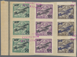 Tschechoslowakei: 1922. Complete Airmail Set (3 Values) In Vertical Strips Of 3 (except 50h) Mounted - Briefe U. Dokumente
