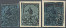 O Türkei: 1863, 2 Pia Blue 1st Printing Three Used Stamps Showing Different Shades, Narrow Spaced, Thi - Brieven En Documenten