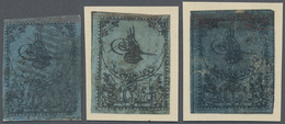 O Türkei: 1863, 2 Pia Blue 1st Printing Three Used Stamps Showing Different Shades, Narrow Spaced, Thi - Storia Postale