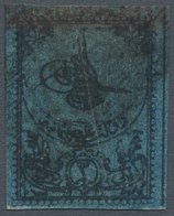 O Türkei: 1863, "TUGRALI" First Issue 2 Piaster Dark Blue From Bottom Sheet Margin With Red Border On - Covers & Documents