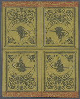 * Türkei: 1863, 20 Pa. Black On Yellow Thin Paper, Mint Block Of Four Head To Head Tete-beche. Extreme - Brieven En Documenten