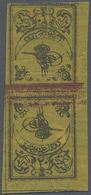 * Türkei: 1863, 20 Pa. Black On Thin Yellow Paper, Variety With Misplaced Fancy Border In Red And Blin - Lettres & Documents
