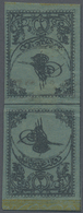 * Türkei: 1863, 2 Pia. Blue Tete-beche Pair With Green Fancy Border, Second Print On Thin Paper, Mint - Lettres & Documents