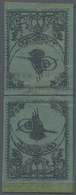 * Türkei: 1863, 2 Pia. Blue Tete-beche Pair With Green Fancy Border, Second Print On Thin Paper, Mint - Covers & Documents