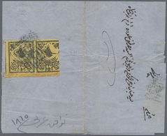 Br Türkei: 1864, Folded Envelope Bearing 20 Para Yellow Pair, 3rd Print Surface Coloured Thick Paper (m - Brieven En Documenten