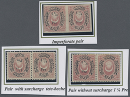 * Türkei: 1876, 1 1/4 Pia / 50 Para Rose Three Horizontal Pairs Showing Black Print Varieties, Inverte - Brieven En Documenten