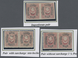 * Türkei: 1876, 1 1/4 Pia / 50 Para Rose Three Horizontal Pairs Showing Black Print Varieties, Inverte - Storia Postale