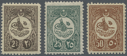 ** Türkei: 1909, Freimarken, Drei Werte Gezähnt L 12, 50 Pia Mit Kleinem Fehler. - Covers & Documents