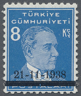 ** Türkei: 1938, 8 Krs. Light Blue Atatürk Mourning Issue, Mint Never Hinged, Very Fine And Rare Stamp, - Lettres & Documents