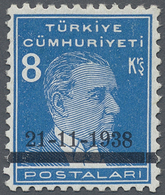 ** Türkei: 1938, 8 Krs. Light Blue Atatürk Mourning Issue, Mint Never Hinged, Very Fine And Rare Stamp, - Lettres & Documents