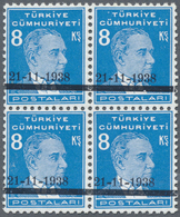 ** Türkei: 1938, 8 Krs. Light Blue Atatürk Mourning Issue Block Of Four, Mint Never Hinged, Very Fine R - Brieven En Documenten