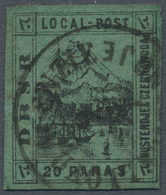 O Türkei - Lokalausgaben: KÜSTENDJE/CONSTANTA: 1867, 20 Pa Black On Green Canceled With Clear Circel S - Altri & Non Classificati