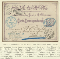 GA Türkei - Stempel: 1878, 20 Para Violet Postal Stationery Card Tied By Barred Oval "P.I.O." In Blue, - Autres & Non Classés