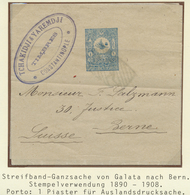 GA Türkei - Stempel: 1901, 1 Pia. Blue Postal Stationery Wrapper Tied By Barred Boxed "GALATA" To Switz - Sonstige & Ohne Zuordnung