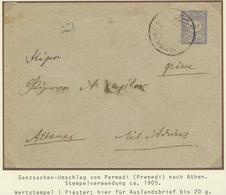 GA Türkei - Stempel: 1908, "PERMEDI" (Coles-Walker No.34) Bilingual Cancellation On 1 Pia. Blue PS Enve - Autres & Non Classés