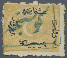 O Türkei - Stempel: 1871, CONSTANTA ROMANIA : "KÖSTENCE" Cancellation In Blue On 1 Pia. Yellow Duloz I - Other & Unclassified