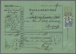 GA Ungarn: 1871, 5 Kr Red Postal Stationery Money Order With Additional Franking 10 Kr Blue Copper Prin - Brieven En Documenten