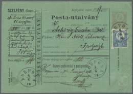 GA Ungarn: 1871, 5 Kr Red Postal Stationery Money Order With Additional Franking 10 Kr Blue Copper Prin - Briefe U. Dokumente