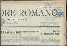 Br Vatikan: 1929, Newpaper "L 'OSSERVATORE ROMANO" Franked With 25 Cent. To Netherlands. - Briefe U. Dokumente