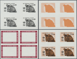 ** Vereinte Nationen - Genf: 1971. Progressive Proof (4 Phases) In Blocks Of 4 For The Issue "Intl. Ref - Neufs