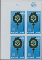 ** Vereinte Nationen - Genf: 1973. Imperforate Corner Block Of 4 For The Issue "Stop Drug Abuse" Showin - Ongebruikt