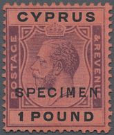 * Zypern: 1923, KGV 1£ Purple And Black/red With 'Mult. Crown CA' Wmk. And Black Opt. SPECIMEN, Mint H - Andere & Zonder Classificatie