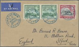 Br Zypern: 1950 (ca.). Air Mail Envelope Addressed To England Bearing SG 155ab, 1½p Green (pair) And SG - Altri & Non Classificati