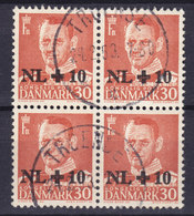 Denmark 1953 Mi. 339 Dutch Help Hochwasserhilfe Niederlände Frederik Overprinted Aufdruck 4-Block Brotype IIId TROENSE - Blocks & Sheetlets