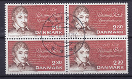 Denmark 1987 Mi. 903  2.80 Kr Rasmus Rask Sprachforscher 4-Block Brotype IId ÅBYHØJ Cancel !! - Blocks & Sheetlets