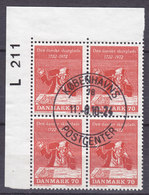 Denmark 1972 Mi. 530     70 Ø Ludvig Holberg (Cz. Slania) 4-Block Marginal L211 - Blocks & Sheetlets