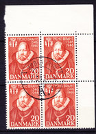 Denmark 1946 Mi. 294     20 Ø Tycho Brahe Astronom 4-Block Mit Rand Corner Marginal Brotype Vd KØBENHAVN (K.) (Sn.27) - Blocks & Sheetlets