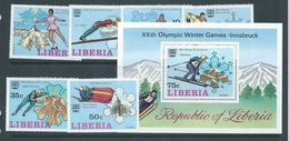 Liberia 1976 Innsbruck Winter Olympic Games Set 6 & Miniature Sheet MNH - Winter 1976: Innsbruck