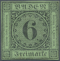 (*) Baden - Marken Und Briefe: 1851, Ziffernausgabe 6 Kr. Schwarz Auf Gelbgrün Mit Dickem Papier Der 2. - Autres & Non Classés