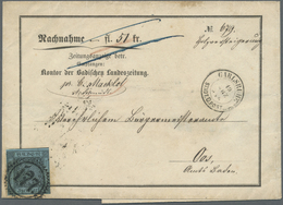 Br Baden - Marken Und Briefe: 1858, 3 Kr. Schwarz Auf Blau (rechts Berührt, Sonst Breit/überrandig) Auf - Autres & Non Classés