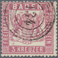 O Baden - Marken Und Briefe: 1862, 3 Kreuzer Mittelrosarot Tadellos Gestempelt "134". Michel 380,- € - Sonstige & Ohne Zuordnung