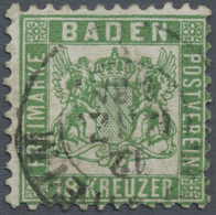 O Baden - Marken Und Briefe: 1862, 18 Kr. Wappen Lebhaftgrün, Gest. Mit Leichter Zähnungsunregelmäßigk - Altri & Non Classificati