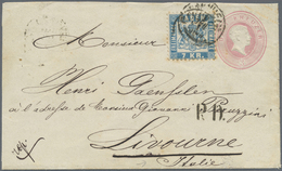GA Baden - Ganzsachen: 1866, GA-Umschlag 3 Kr. Rosa, Abgenutzte Platte Mit Zusatzfrankatur 7 Kr. Blau ( - Autres & Non Classés